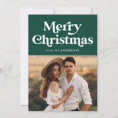 レトロタイポグラフィグリーンメリークリスマスフォト シーズンカード (正面)
