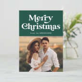 レトロタイポグラフィグリーンメリークリスマスフォト シーズンカード (スタンド正面)