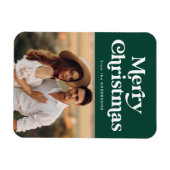 レトロタイポグラフィグリーンメリークリスマスフォト マグネット (横)