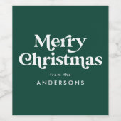 レトロタイポグラフィグリーンメリークリスマス ワインラベル (シングルラベル)