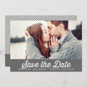 レトロタイポグラフィグレーセーブ・ザ・デート案内 招待状 (正面/裏面)