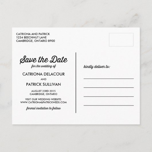 レトロタイポグラフィグレー写真日付ポストカードを保存 案内ポストカード (裏面)