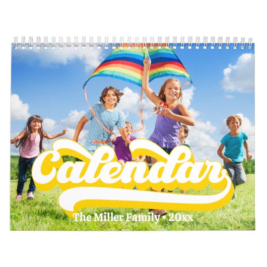 レトロタイポグラフィスタイル文字、編集可能なカスタム写真 カレンダー (カバー)