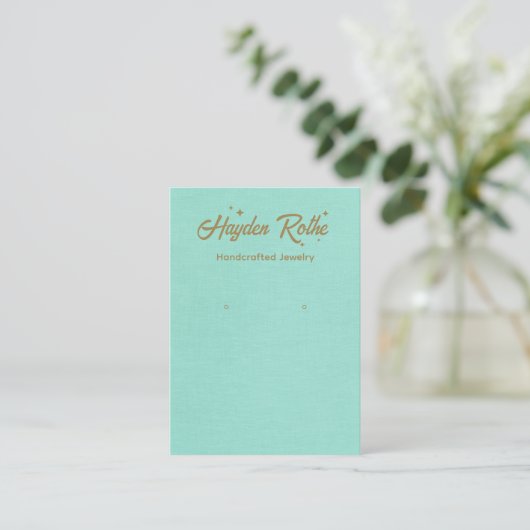 レトロタイポグラフィスターターコイズイヤリングディスプレイ 名刺 (スタンド正面)