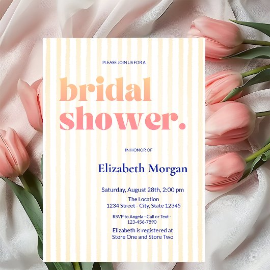 レトロタイポグラフィストライプのブライダルシャワー 招待状