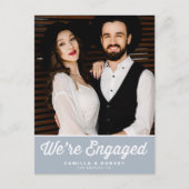 レトロタイポグラフィダスティブルーフォト婚約 案内ポストカード (正面)