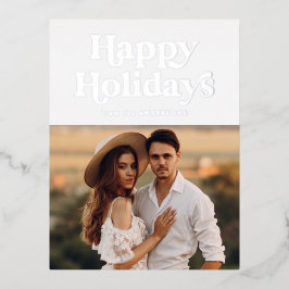 レトロタイポグラフィハッピーホリデーズフォトシルバー 箔シーズンポストカード