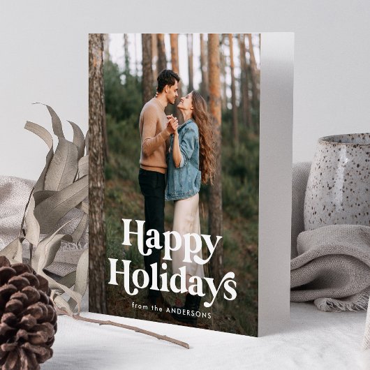 レトロタイポグラフィハッピーホリデーズフォト シーズンカード