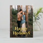 レトロタイポグラフィハッピーホリデーズフォト 箔シーズンカード (立ち正面)