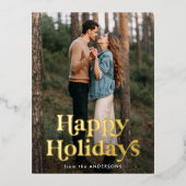 レトロタイポグラフィハッピーホリデーズフォト 箔シーズンポストカード (正面)