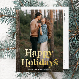 レトロタイポグラフィハッピーホリデーズフォト 箔シーズンポストカード