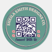 レトロタイポグラフィビジネスソーシャルメディアQRコード ラウンドシール (正面)