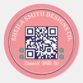 レトロタイポグラフィビジネスソーシャルメディアQRコード ラウンドシール (正面)