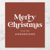 レトロタイポグラフィブラウンメリークリスマス ワインラベル (シングルラベル)