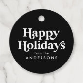 レトロタイポグラフィブラックアンドホワイトハッピーホリデイズ フェイバータグ (正面)