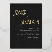 レトロタイポグラフィブラックダークシンプルミニマル実在リスト 箔招待状 (正面)