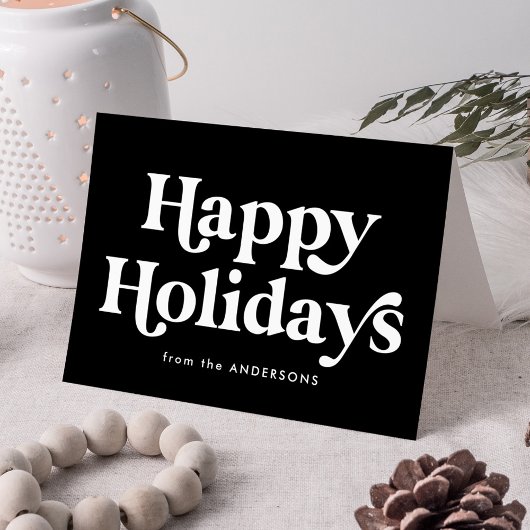 レトロタイポグラフィブラックハッピーホリデーズノンフォト シーズンカード