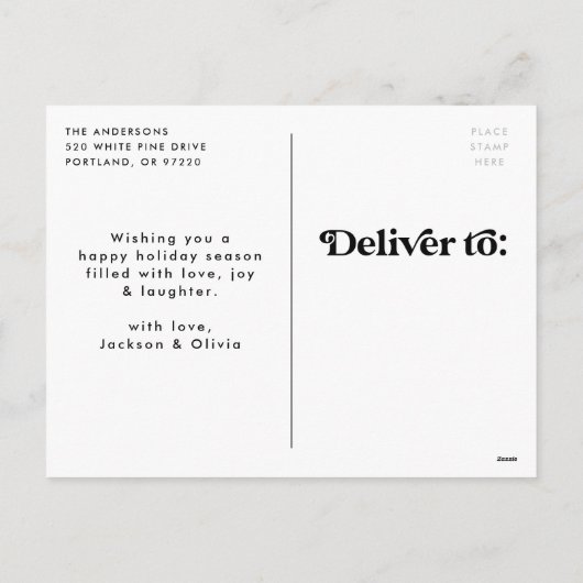 レトロタイポグラフィブラックハッピーホリデーズノンフォト シーズンポストカード (裏面)