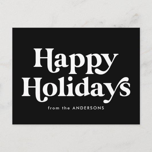 レトロタイポグラフィブラックハッピーホリデーズノンフォト シーズンポストカード (正面)