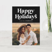 レトロタイポグラフィブラックハッピーホリデーズフォト シーズンカード (正面)