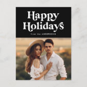 レトロタイポグラフィブラックハッピーホリデーズフォト シーズンポストカード (正面)