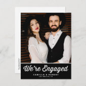 レトロタイポグラフィブラックフォト婚約 案内ポストカード (正面/裏面)