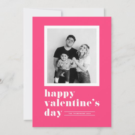 レトロタイポグラフィホットピンクフォトバレンタインデー シーズンカード (正面)