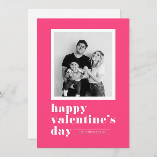 レトロタイポグラフィホットピンクフォトバレンタインデー シーズンカード (正面/裏面)