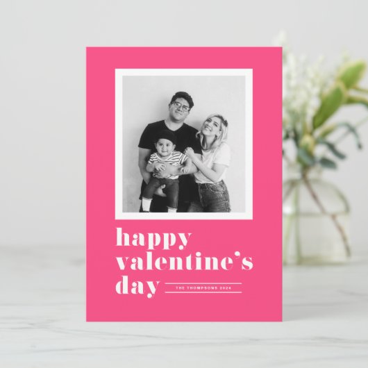 レトロタイポグラフィホットピンクフォトバレンタインデー シーズンカード (スタンド正面)