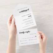 レトロタイポグラフィミニマリストスクリプトホワ結婚イト オールインワン招待状 (貼ってはがせる)