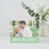 レトロタイポグラフィミントグリーン日付ポストカードを保存 案内ポストカード (スタンド正面)