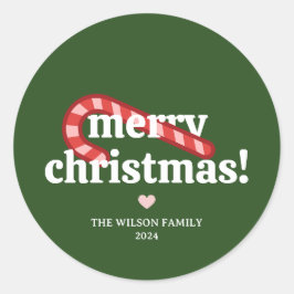 レトロタイポグラフィメリークリスマスキャンディーケーン ラウンドシール