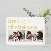 レトロタイポグラフィメリークリスマスツーフォト 箔シーズンカード (立ち正面)