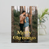 レトロタイポグラフィメリークリスマスフォト 箔シーズンカード (立ち正面)