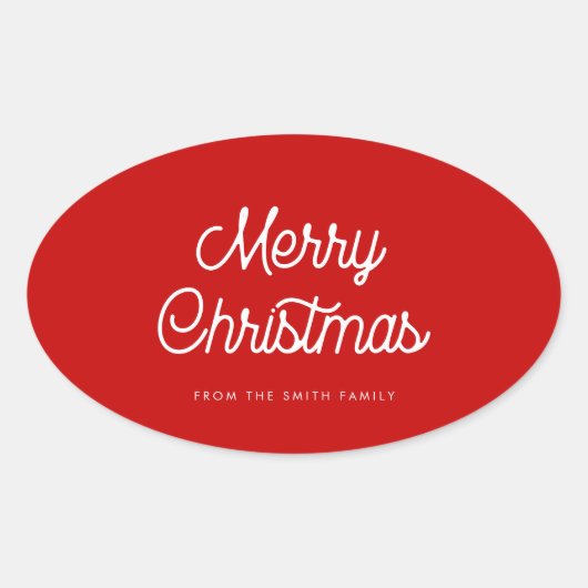 レトロタイポグラフィメリークリスマス 楕円形シール (正面)