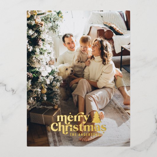 レトロタイポグラフィモダンフルフォトフォイル休日 箔シーズンポストカード (正面)