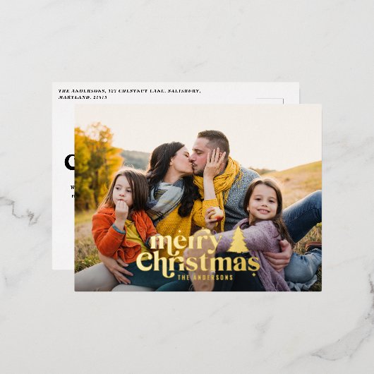 レトロタイポグラフィモダンフルフォト 箔シーズンポストカード (正面/裏面)