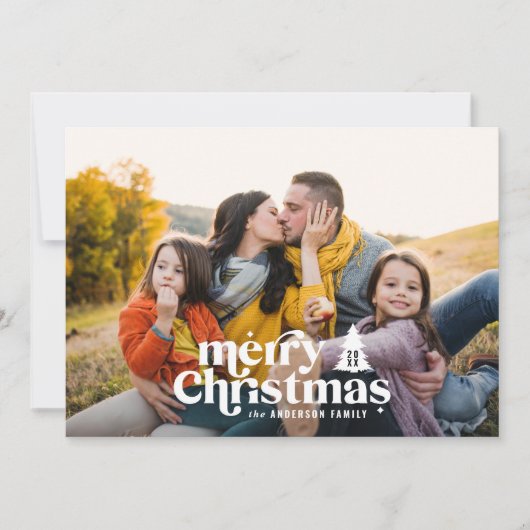 レトロタイポグラフィモダン写真クリスマス シーズンカード (正面)