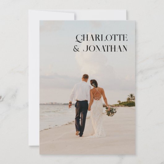 レトロタイポグラフィモダン写真リハーサルディナー 招待状 (裏面)