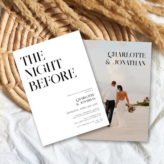 レトロタイポグラフィモダン写真リハーサルディナー 招待状