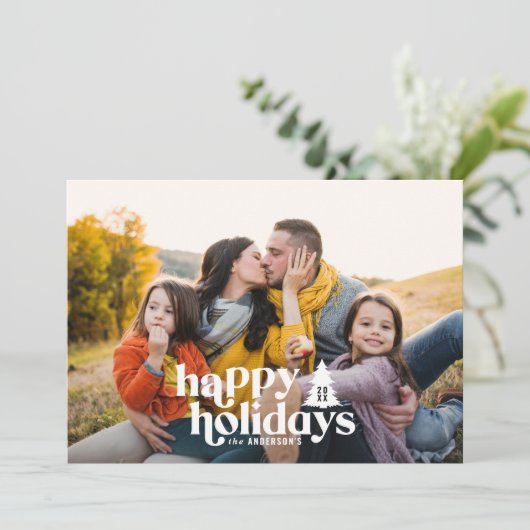 レトロタイポグラフィモダン1フォトホリデークリスマス シーズンカード (スタンド正面)