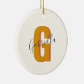 レトロタイポグラフィモノグラムイニシャル名(黄色) セラミックオーナメント (右)