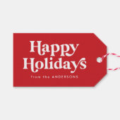 レトロタイポグラフィレッドハッピーホリデイズ ギフトタグ (正面(横))
