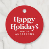 レトロタイポグラフィレッドハッピーホリデイズ フェイバータグ (正面)