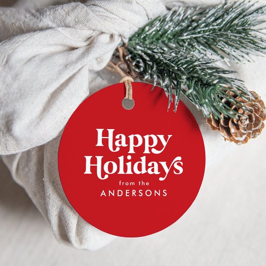 レトロタイポグラフィレッドハッピーホリデイズ フェイバータグ