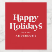 レトロタイポグラフィレッドハッピーホリデイズ ワインラベル (シングルラベル)