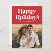 レトロタイポグラフィレッドハッピーホリデーズフォト シーズンカード (正面)