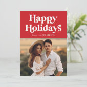 レトロタイポグラフィレッドハッピーホリデーズフォト シーズンカード (スタンド正面)