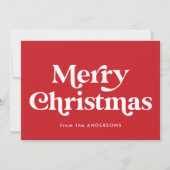 レトロタイポグラフィレッドメリークリスマスノンフォト シーズンカード (正面)