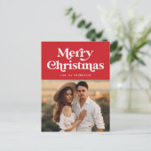 レトロタイポグラフィレッドメリークリスマスフォト シーズンポストカード (スタンド正面)